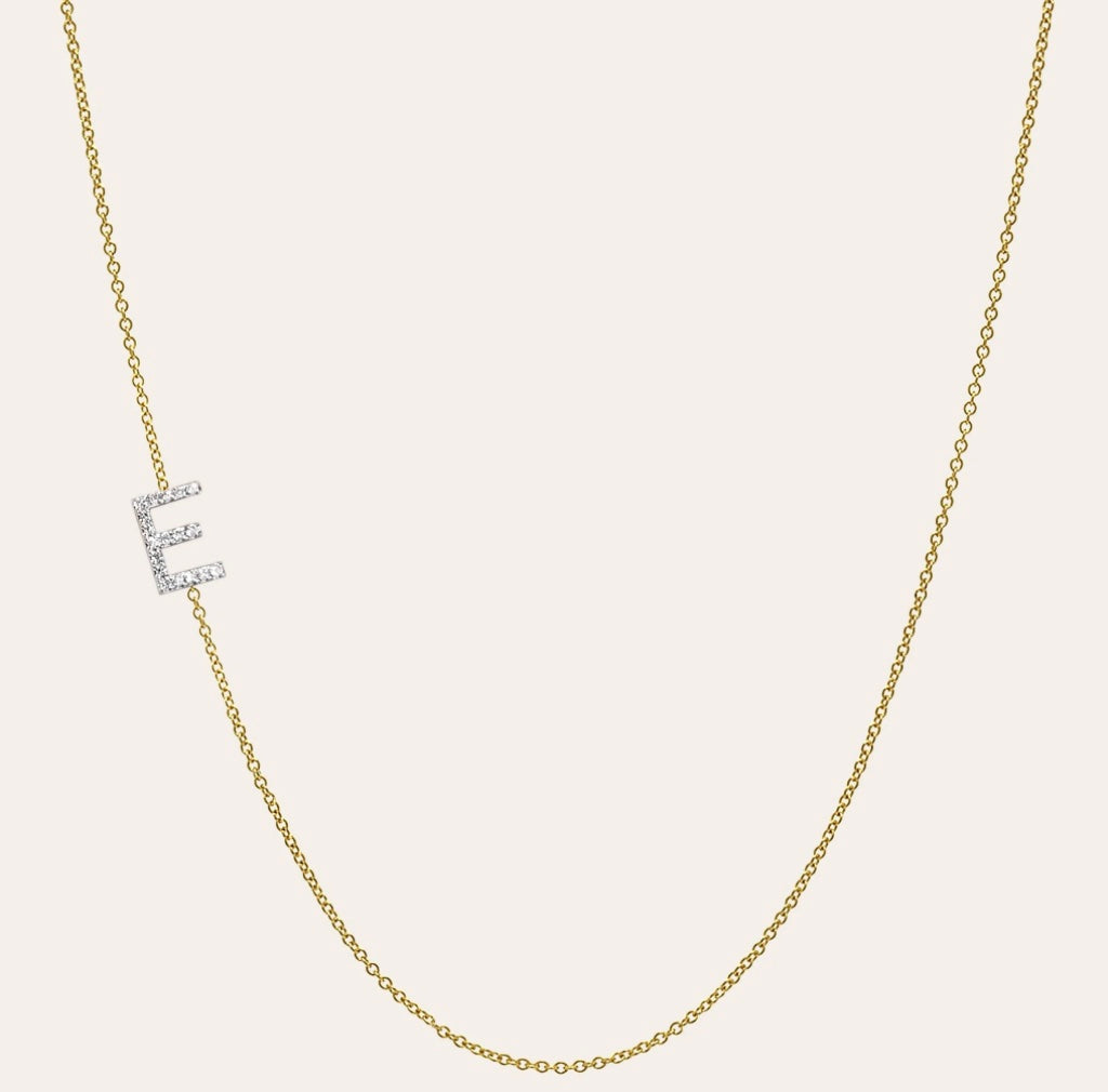 Diamond and 14k Gold Initial Necklace
